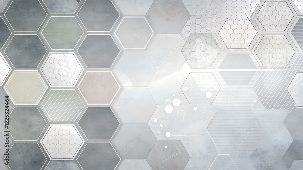Poster background conceptual image with hexagons on white backdrop. 3d rendering