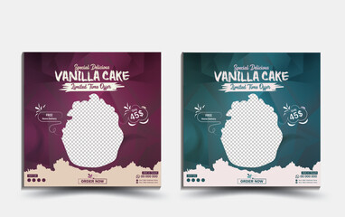 Special delicious Vanilla cake Editable for social media banner post design template . Instagram Sale Ads Promotion Business Food Banner Design. food menu, Happy Birthday Cake Celebration Party