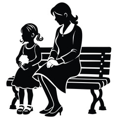 Two Girls Sitting on a Bench black Silhouette