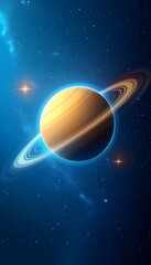 Glowing Gas Giant Cosmic Beauty of Saturn with its Rings on a Starry Night Sky Background.