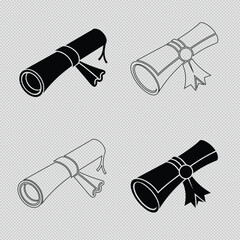 graduation scroll vector clipart in silhouette and line art style. Perfect for academic, educational, and diploma-themed designs