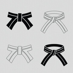 martial arts belt vector clipart in silhouette and line art. Ideal for karate, judo, and self-defense sports visuals