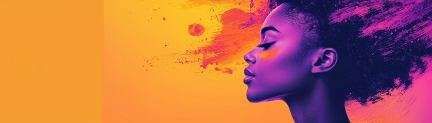 Vibrant profile of a woman with colorful artistic background.