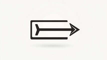 A simple black arrow icon pointing to the right, enclosed in a rectangular shape, on a light background, symbolizing direction or movement.