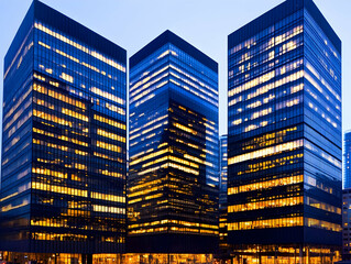 Night Cityscape Skyscrapers Illustration