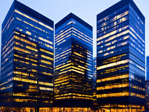 Night Cityscape Skyscrapers Illustration