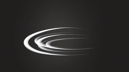 A minimalist black and white image featuring smooth, curved lines that create a sense of motion and fluidity against a dark background.