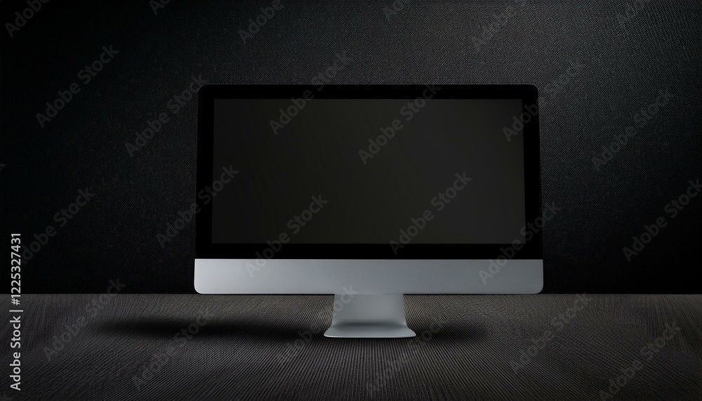 Poster all black minimal concept with blank black single material computer at abstract dark background. gen