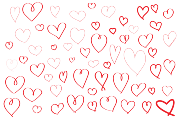 Hand drawn red heart doodles on white background. Romantic Valentine's Day pattern with various sketchy heart shapes. Love, wedding, and romantic design elements. Seamless vector illustration for card