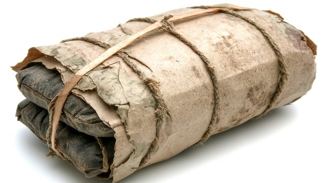 Ancient Wrapped Package, Old Parcel, Vintage Tied Bundle