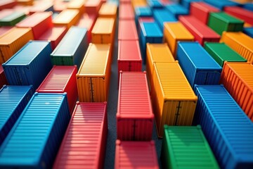 Fototapeta premium A Vibrant Aerial View of Colorfully Stacked Shipping Containers at a Busy Port, Showcasing the Organization and Logistics in Maritime Cargo Distribution