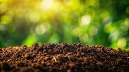 Rich Dark Soil Against a Vibrant Green Blurred Background