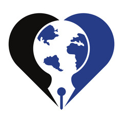 Pen nib and globe logo vector. Education Logo.