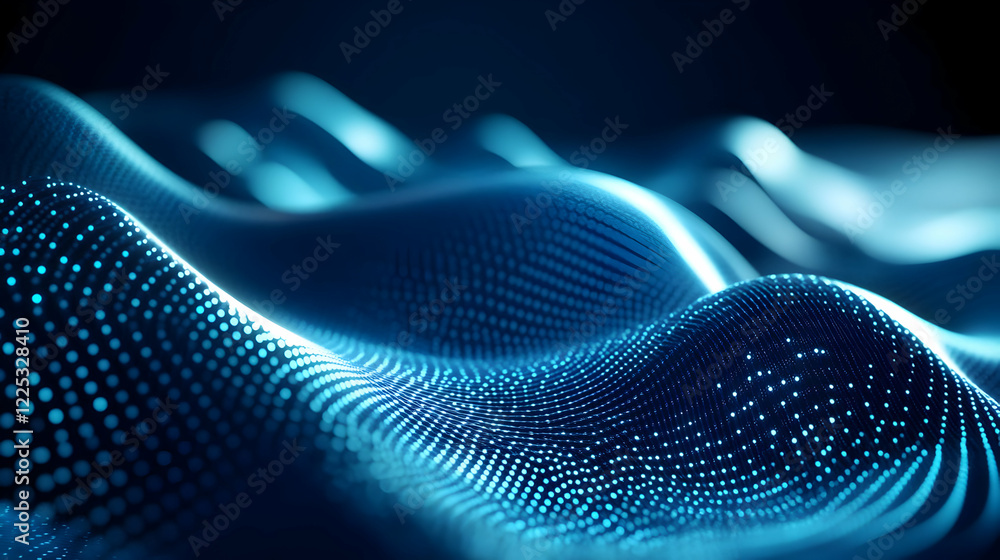 Poster abstract blue waves with glowing dots create a futuristic digital landscape for tech and innovation 