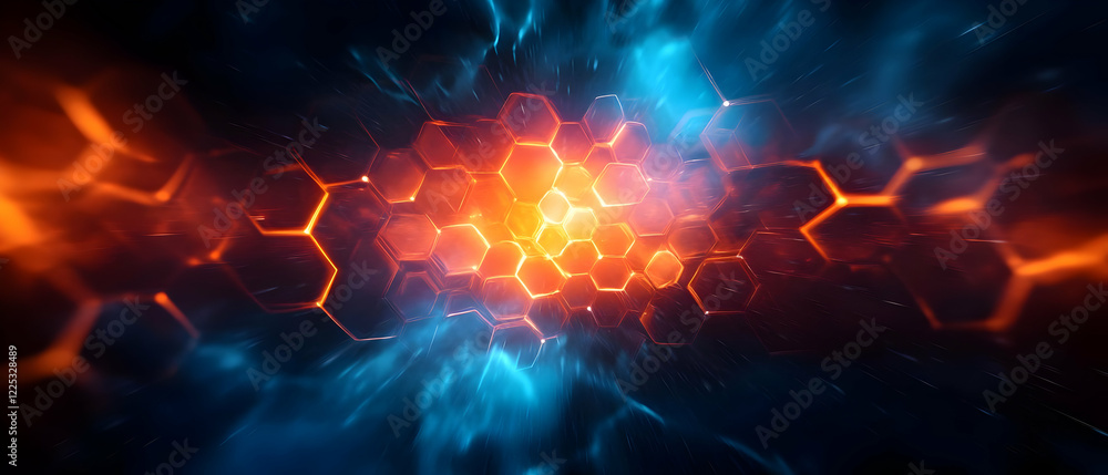 Poster abstract digital background with glowing hexagons and vibrant colors, perfect for technology and sci