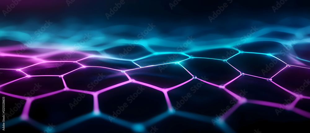 Poster abstract hexagonal pattern with vibrant colors, showcasing a futuristic digital design for technolog