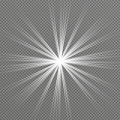 Vector light on isolated transparent background. Sun, rays of light png. Magic glow, golden light png.