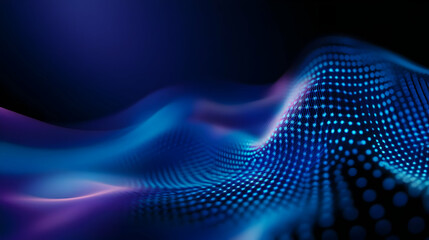 Abstract wave of vibrant blue dots creating a dynamic digital landscape in a futuristic style.