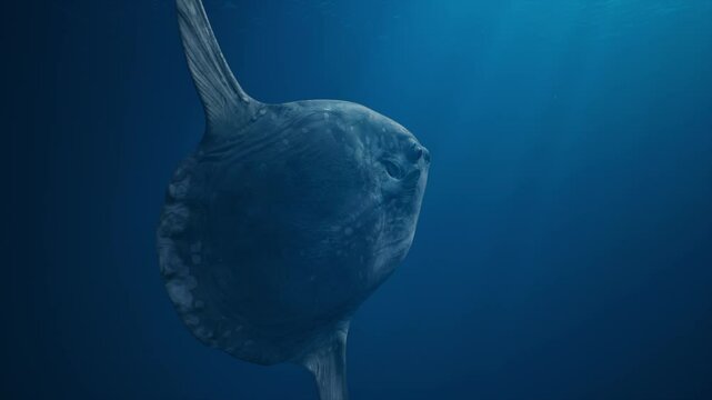 Deep sea moonfish swims to the ocean surface