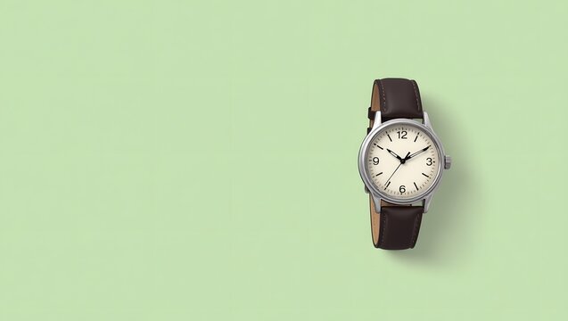 A classic watch on a pastel green background, highlights the value of time, suitable for time management, style, or product showcase blogs and advertising