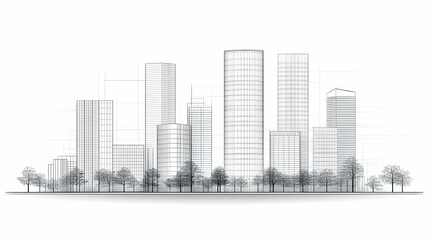 Cityscape Line Drawing Illustration