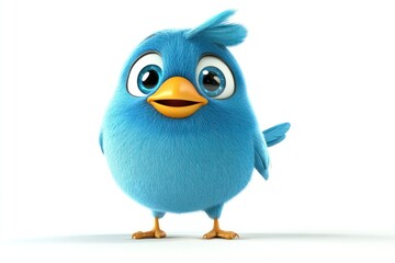 Fototapeta premium Playful Blue Cartoon Bird with Charming Expression