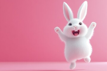 Obraz premium Joyful White Rabbit Jumping with Excitement