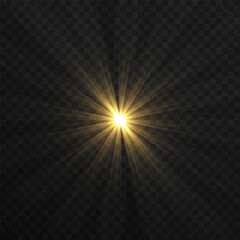 Fototapeta premium Vector light on isolated transparent background. Sun, rays of light png. Magic glow, golden light png.