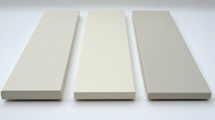 Three Samples of Beige, Off-White, and Speckled Gray Materials