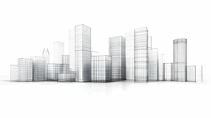 Wireframe Cityscape 3D Illustration