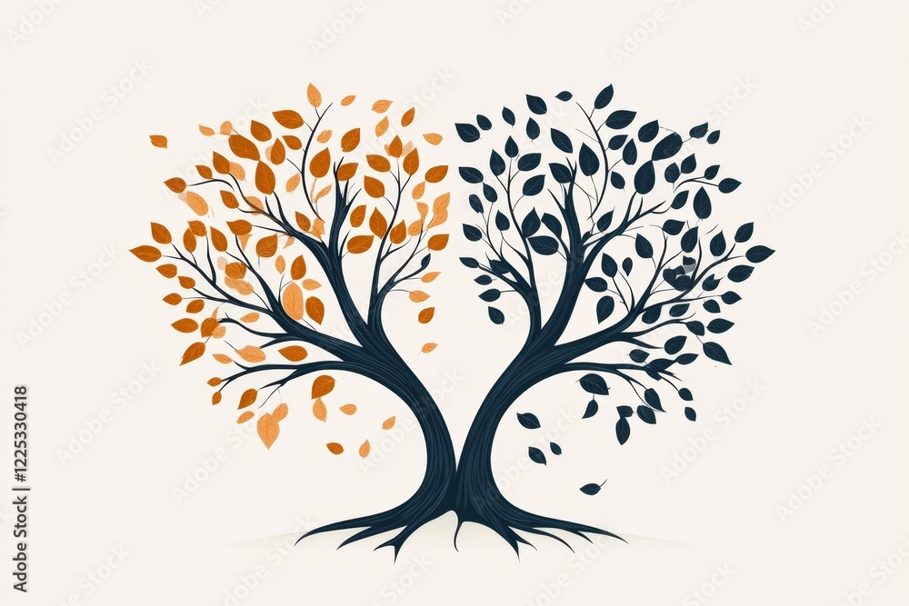 Poster a whimsical drawing of two trees with their roots intertwined, symbolizing association and shared gr