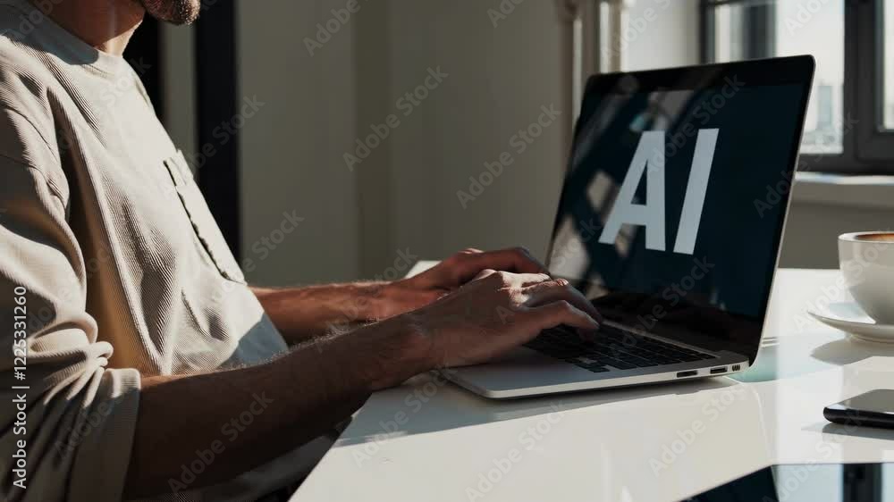 Poster Exploring artificial intelligence while enjoying coffee in a modern workspace