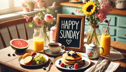 Cozy Sunday Breakfast with Pancakes, Fruits, and Coffee