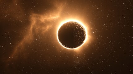 Fototapeta premium Golden Celestial Orb: A Cosmic Ballet of Light and Dark