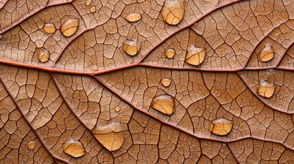 Obraz premium Detailed Close-up of Textured Leaf Surface with Water Droplets