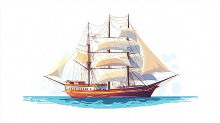 Vintage Style Detailed Sailing Ship Illustration for Art Galleries and Prints
