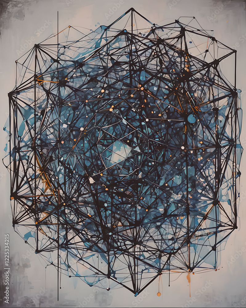 Poster abstract 3d rendering of chaotic structure. futuristic technology style.