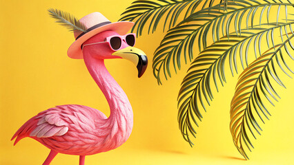 Obraz premium Stylish Pink Flamingo with Tropical Vibes