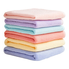 A stack of neatly folded pastel towels isolated on transparent background