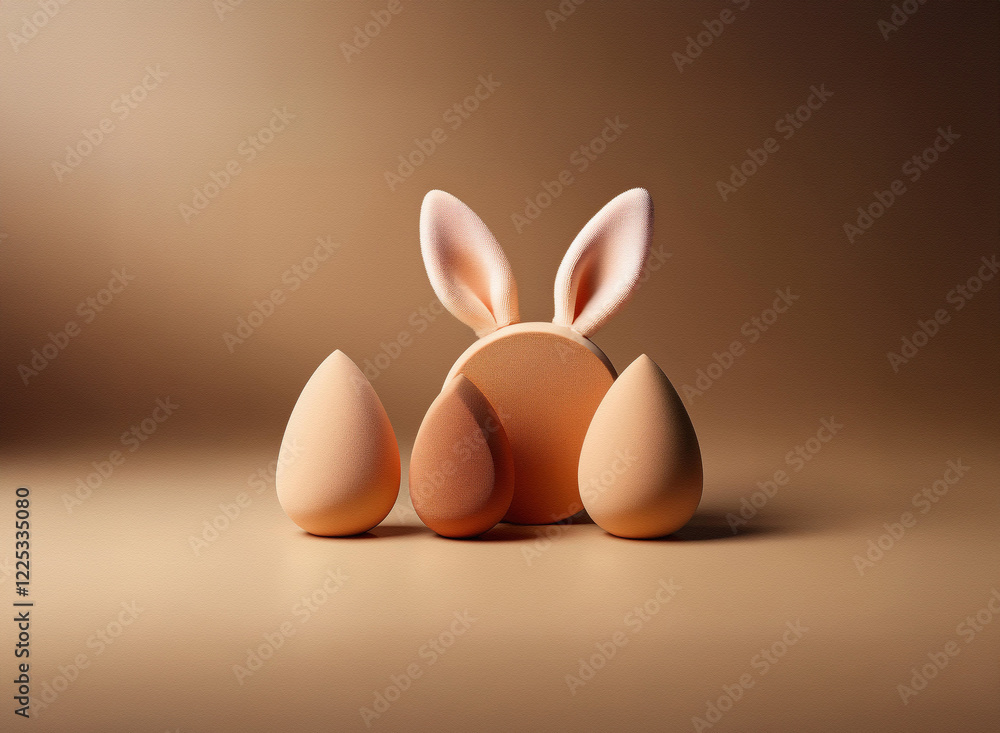 Poster a pair of bunny ears sits atop a round makeup sponge, flanked by two teardrop-shaped sponges. the so