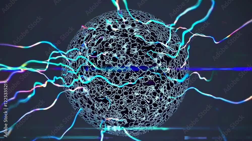 Poster exploring the dynamics of energy flow in a visual representation of a vibrating sphere at night