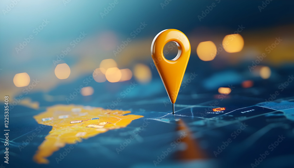 Poster a close-up of a digital map with a vibrant yellow location pin marking a precise spot for navigation