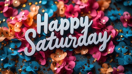 Happy Saturday Message With Vibrant Floral Decoration