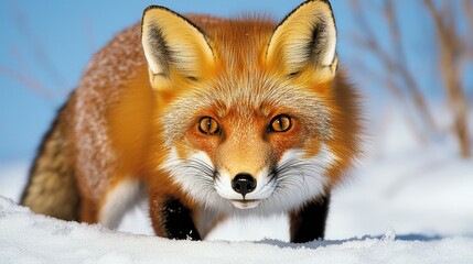 Obraz premium Majestic Red Fox Staring Intently in a Snowy Winter Landscape