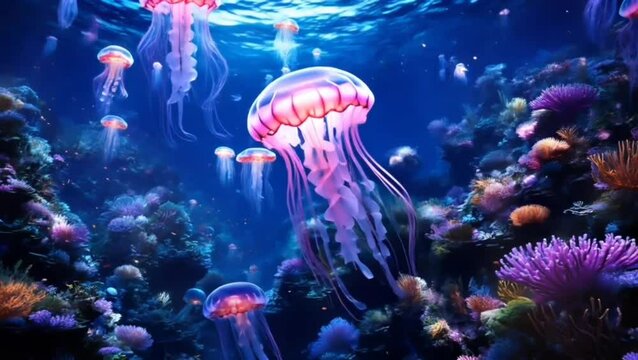 Jellyfish swimming in the ocean, cool video for your wallpaper or background
