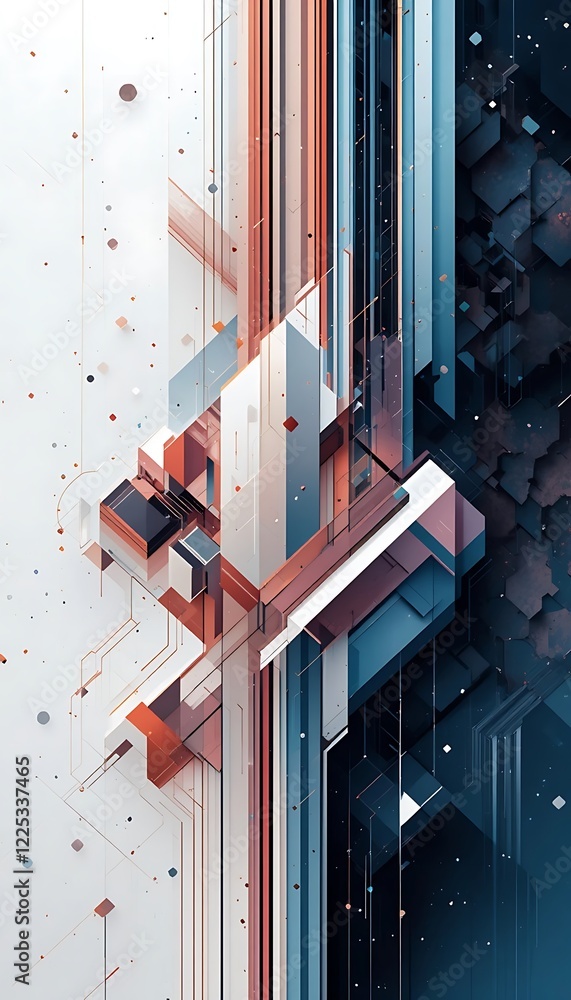 Poster abstract geometric composition of interlocking structures