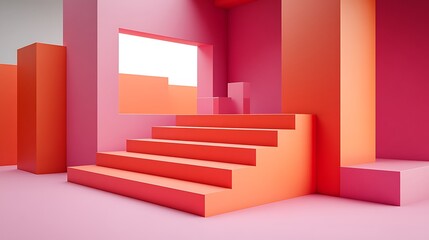 Abstract Pink and Orange Geometric Staircase Design