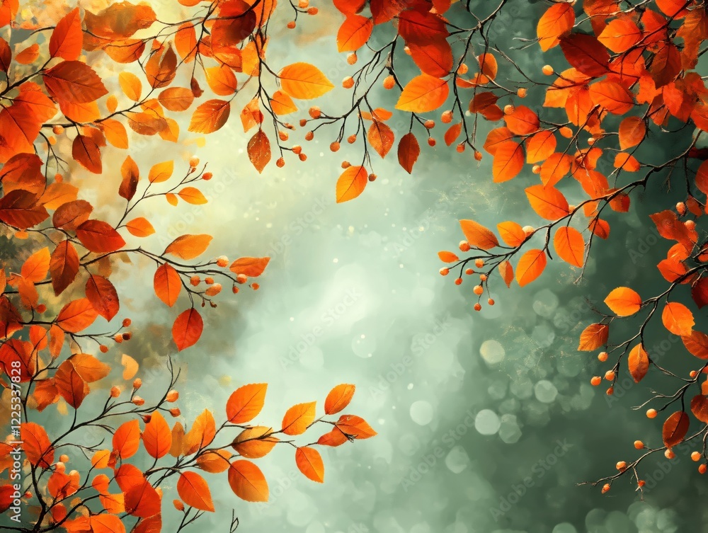 Aufkleber autumn leaves and branches with bokeh effect creating a warm and inviting fall atmosphere