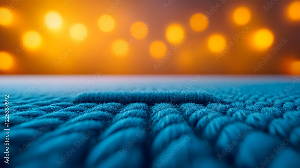 Poster a close-up view of textured fabric with vibrant bokeh lights in the background, creating an artistic