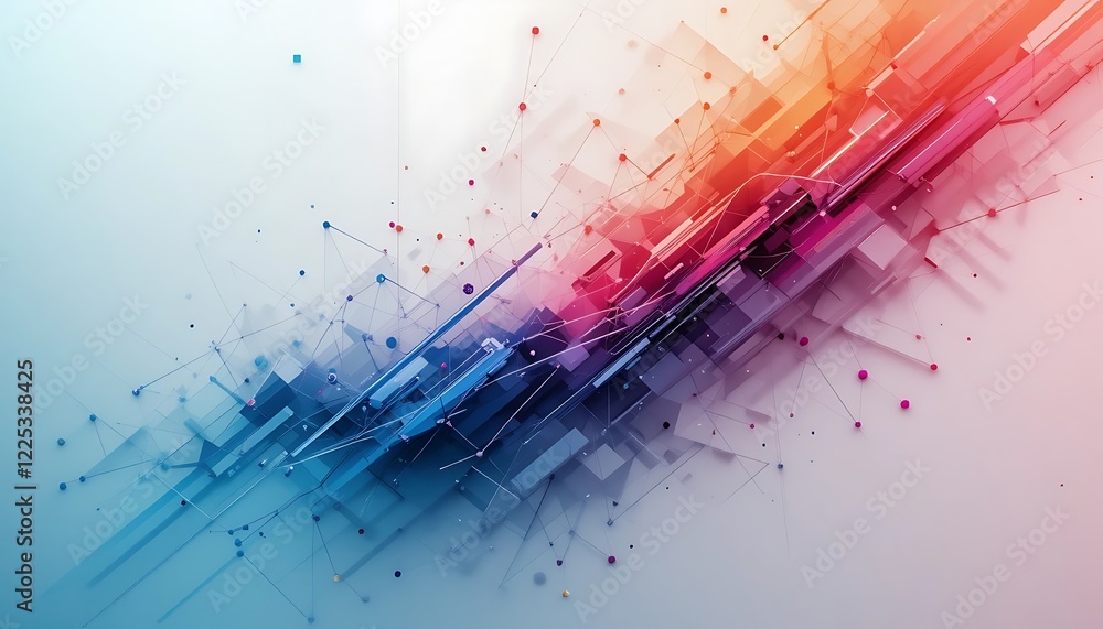 Poster abstract geometric composition with interconnected shapes and nodes